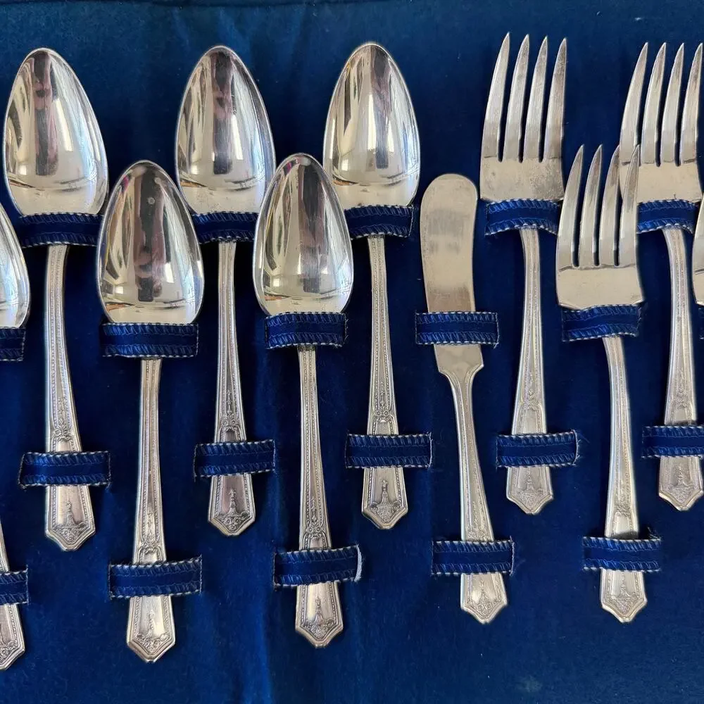 Vintage Silver Plated  Silverware Cutlery Flatware Set Bouquet Pattern- 26 Piece